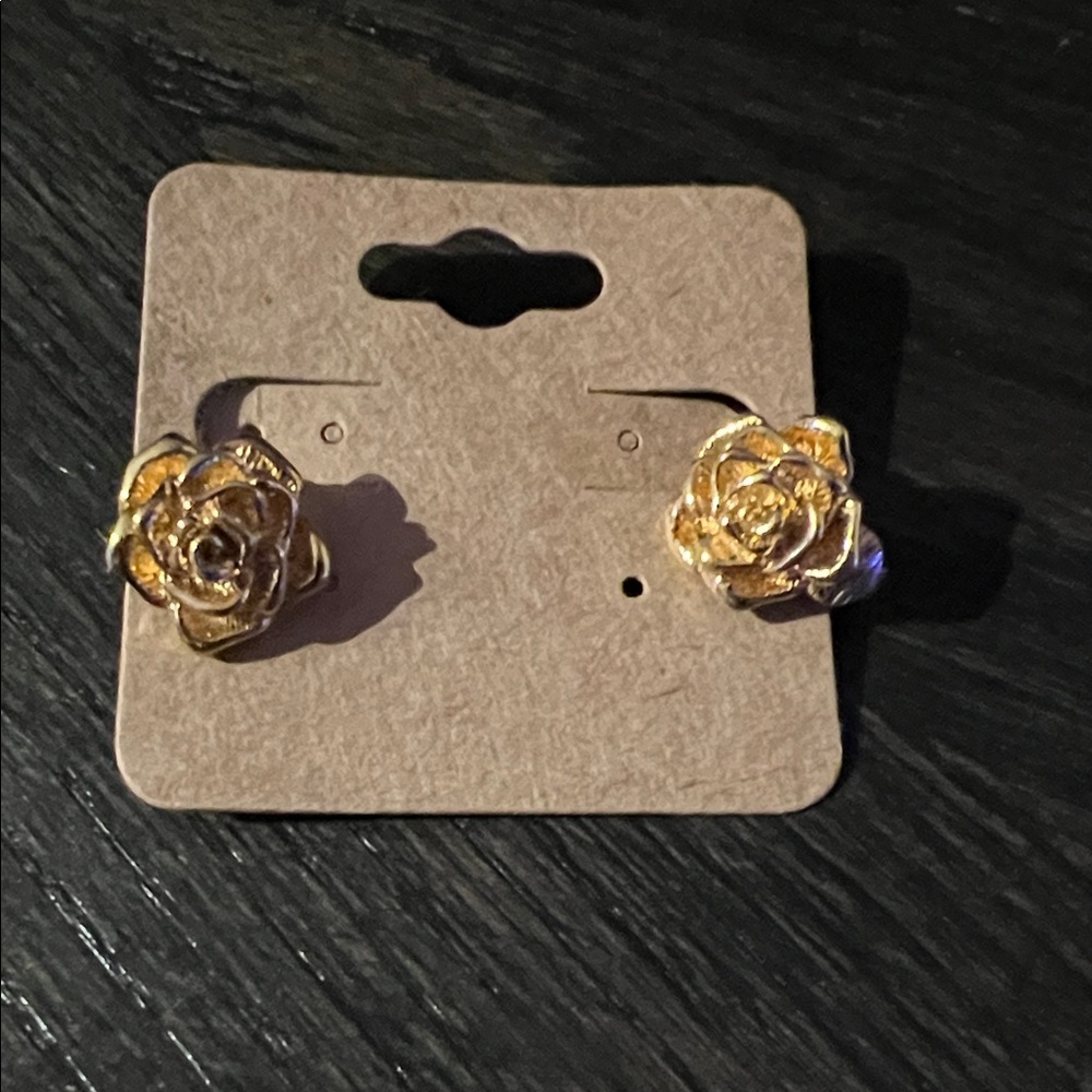 Gold Rose Stud Clipon Earrings